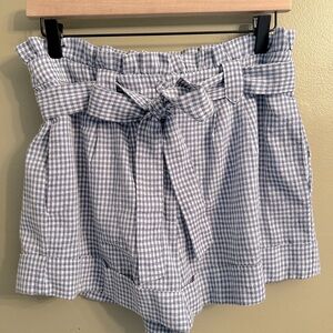 JOA Blue and white gingham high waisted shorts